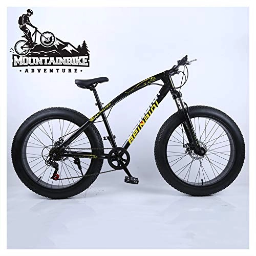 Fat Tyre Bike : NENGGE Hardtail Mountain Bike 26 Inch with Mechanical Disc Brakes for Men and Women, Fat Tire Adults Mountain Bicycle, High Carbon Steel & Adjustable Seat & Front Suspension, Black, 27 Speed