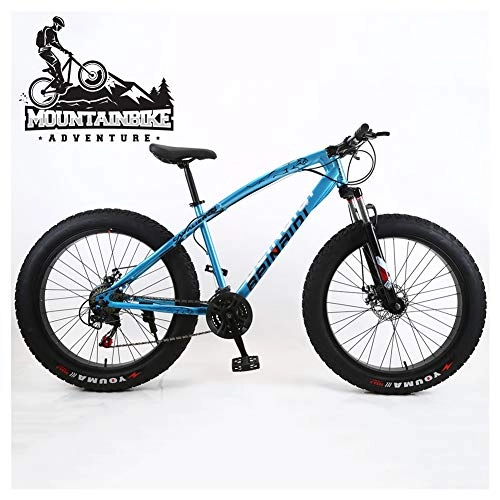 Fat Tyre Bike : NENGGE Hardtail Mountain Bike 26 Inch with Mechanical Disc Brakes for Men and Women, Fat Tire Adults Mountain Bicycle, High Carbon Steel & Adjustable Seat & Front Suspension, Blue 2, 21 Speed