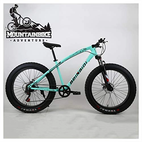 Fat Tyre Bike : NENGGE Hardtail Mountain Bike 26 Inch with Mechanical Disc Brakes for Men and Women, Fat Tire Adults Mountain Bicycle, High Carbon Steel & Adjustable Seat & Front Suspension, Green 2, 24 Speed