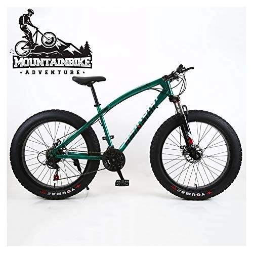 Fat Tyre Bike : NENGGE Hardtail Mountain Bike 26 Inch with Mechanical Disc Brakes for Men and Women, Fat Tire Adults Mountain Bicycle, High Carbon Steel & Adjustable Seat & Front Suspension, Green, 24 Speed