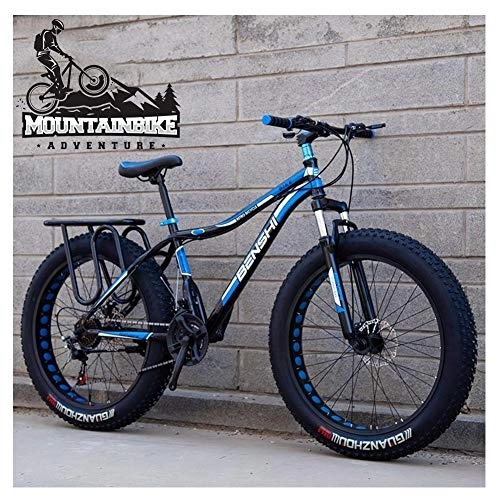 Fat Tyre Bike : NENGGE Hardtail Mountain Bike with Front Suspension Mechanical Disc Brake for Adults Men Women, High-carbon Steel All Terrain Fat Tire Mountain Bike, Anti-Slip Bicycle, Blue 2, 24 Inch 27 Speed