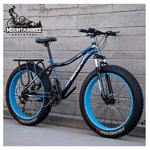 Fat Tyre Bike : NENGGE Hardtail Mountain Bike with Front Suspension Mechanical Disc Brake for Adults Men Women, High-carbon Steel All Terrain Fat Tire Mountain Bike, Anti-Slip Bicycle, Blue, 24 Inch 21 Speed