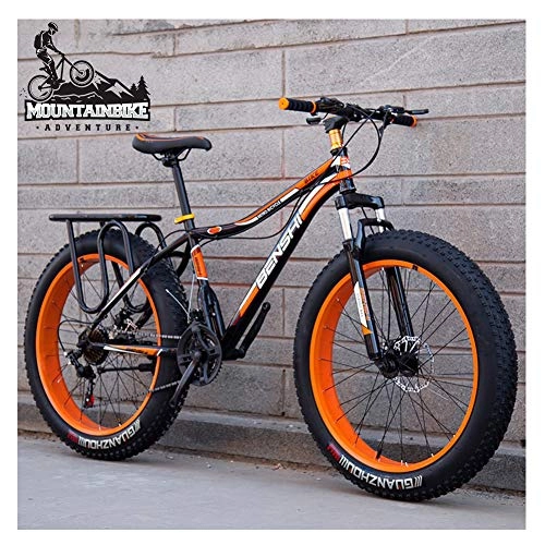 Fat Tyre Bike : NENGGE Hardtail Mountain Bike with Front Suspension Mechanical Disc Brake for Adults Men Women, High-carbon Steel All Terrain Fat Tire Mountain Bike, Anti-Slip Bicycle, Orange, 24 Inch 7 Speed