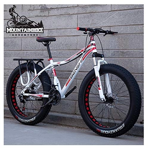 Fat Tyre Bike : NENGGE Hardtail Mountain Bike with Front Suspension Mechanical Disc Brake for Adults Men Women, High-carbon Steel All Terrain Fat Tire Mountain Bike, Anti-Slip Bicycle, Red 2, 26 Inch 7 Speed