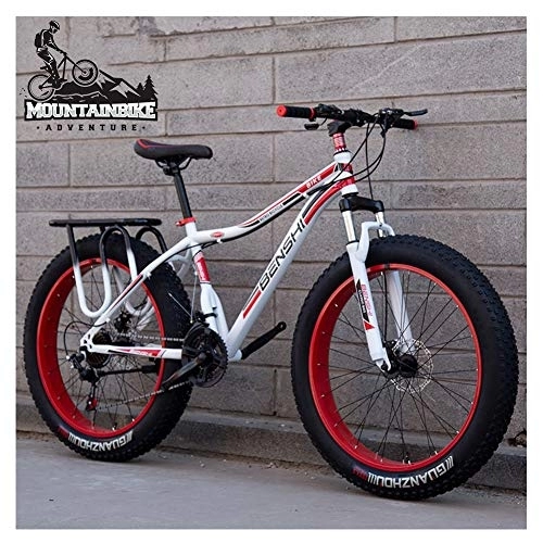 Fat Tyre Bike : NENGGE Hardtail Mountain Bike with Front Suspension Mechanical Disc Brake for Adults Men Women, High-carbon Steel All Terrain Fat Tire Mountain Bike, Anti-Slip Bicycle, Red, 26 Inch 27 Speed