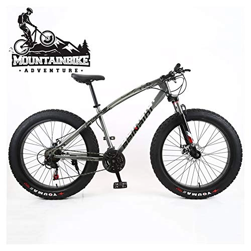 Fat Tyre Bike : NENGGE Hardtail Mountain Bikes with 24 Inch Fat Tire for Adults Men Women, Anti-Slip Mountain Bicycle with Front Suspension & Mechanical Disc Brakes, High Carbon Steel Frame, Gray, 21 Speed
