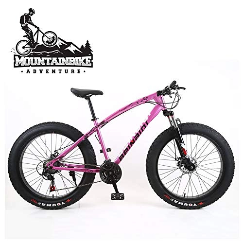 Fat Tyre Bike : NENGGE Hardtail Mountain Bikes with 24 Inch Fat Tire for Adults Men Women, Anti-Slip Mountain Bicycle with Front Suspension & Mechanical Disc Brakes, High Carbon Steel Frame, Pink, 21 Speed