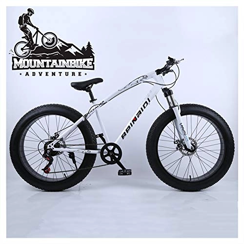 Fat Tyre Bike : NENGGE Hardtail Mountain Bikes with 24 Inch Fat Tire for Adults Men Women, Anti-Slip Mountain Bicycle with Front Suspension & Mechanical Disc Brakes, High Carbon Steel Frame, White, 24 Speed