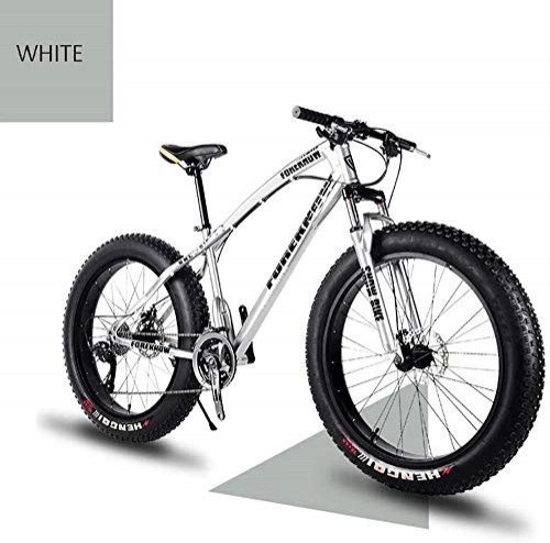 Fat Tyre Bike : NENGGE High Grade Style 'Snow Bike Cycle Fat Tyre, 26 / 24 Inch Double Disc Brake Mountain Snow Beach Fat Tire Variable Speed Bicycle, Bike Features Lasting Tyres, White, (Size : 24)