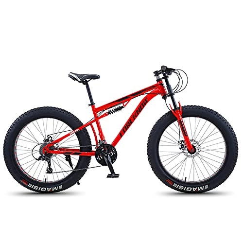 Fat Tyre Bike : NENGGE Mountain Bike 24 Inch Fat Tire for Men and Women, Dual-Suspension Adult Mountain Trail Bikes, All Terrain Bicycle with Adjustable Seat & Dual Disc Brake, Red, 21 Speed