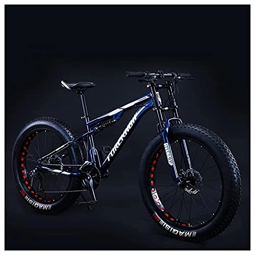 Fat Tyre Bike : NENGGE Mountain Bike 26 Inch Fat Tire for Men and Women, Dual-Suspension Adult Mountain Trail Bikes, All Terrain Bicycle with Adjustable Seat & Dual Disc Brake, Blue, 27 Speed