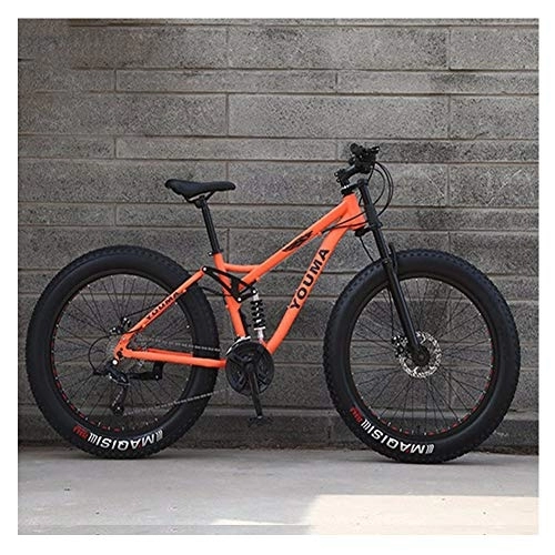 Fat Tyre Bike : NENGGE Mountain Bikes 26 Inch Fat Tire for Adults Men Women, Dual Suspension High-carbon Steel Mountain Bicycle with Dual Disc Brake, All Terrain / Anti-Slip / Off-Road / Adjustable Seat, Orange, 24 Speed