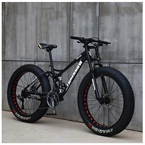 Fat Tyre Bike : NENGGE Mountain Bikes, 26 Inch Fat Tire Hardtail Mountain Bike, Dual Suspension Frame and Suspension Fork All Terrain Mountain Bike, 21 Speed, Black Spoke
