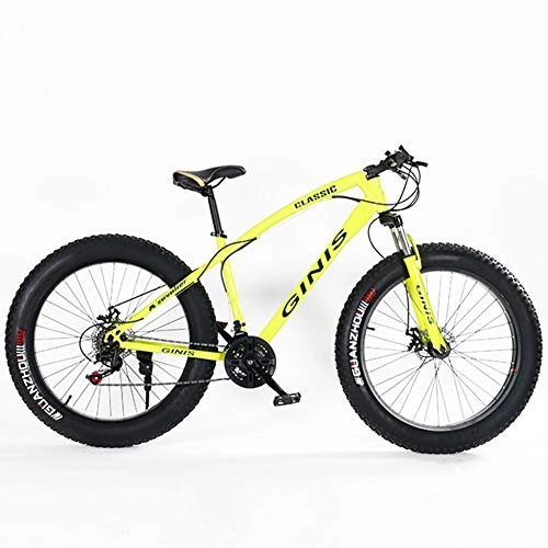 Fat Tyre Bike : NENGGE Teens Mountain Bikes, 21-Speed 24 Inch Fat Tire Bicycle, High-carbon Steel Frame Hardtail Mountain Bike with Dual Disc Brake, Yellow, Spoke