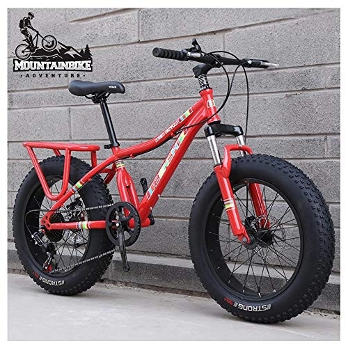 Fat Tyre Bike : NENGGE Women Hardtail Mountain Trail Bike 20 Inch with Dual Disc Brake, Girls All Terrain Anti-Slip Front Suspension Fat Tire High-carbon Steel Mountain Bicycle, Adjustable Seat, Red, 21 Speed