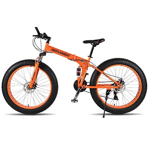 Fat Tyre Bike : new mountain double-layer steel bicycle folding frame 24 speeds Shimano mechanical disc brakes 26"x4.0 Fat Bike (Orange, 24 speed)