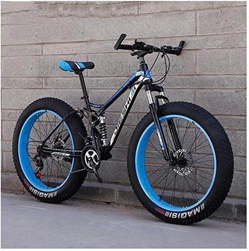 Fat Tyre Bike : Nologo Bicycle Adult Mountain Bikes, Fat Tire Dual Disc Brake Hardtail Mountain Bike, Big Wheels Bicycle, High-carbon Steel Frame, New Blue, 26 Inch 27 Speed, Size:24 Inch 24 Speed