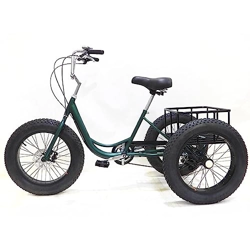 Fat Tyre Bike : NOWLIN Adult Tricycle 20-inch Fat Tire 7-speed Tricycle Human Pedal Snow Tricycle Elderly Food Basket Car Suitable for Transportation and Leisure (dark green)