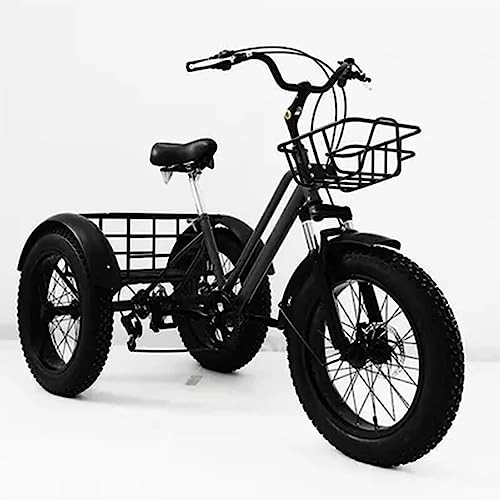 Fat Tyre Bike : NOWLIN Adult Tricycle 20 Inch Snow Old Man Pedal Fat Tire Variable Speed Tricycle Vegetable Basket Car Suitable for Going Out (black)