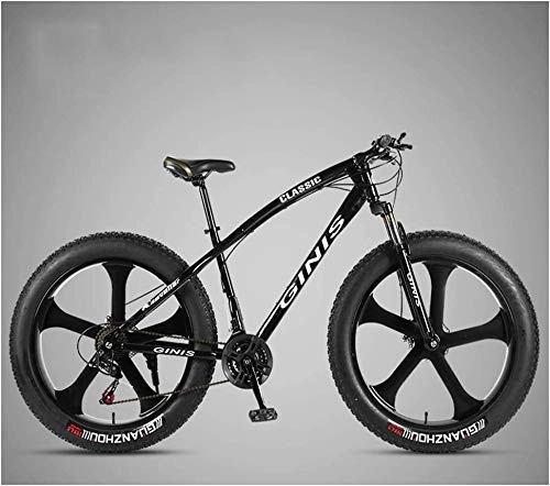Fat Tyre Bike : Nwn 26 Inch Mountain Bicycle, High-carbon Steel Frame Fat Tire Mountain Trail Bike, Men's Womens Hardtail Mountain Bike with Dual Disc Brake (Color : Black, Size : 21 Speed 5 Spoke)
