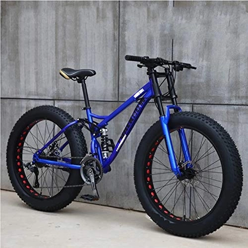 Fat Tyre Bike : NXX 21 Speed, 24 Inch Men's Mountain Bikes, High-Carbon Steel Hardtail Mountain Bike, Mountain Bicycle with Front Suspension Adjustable Seat, Blue
