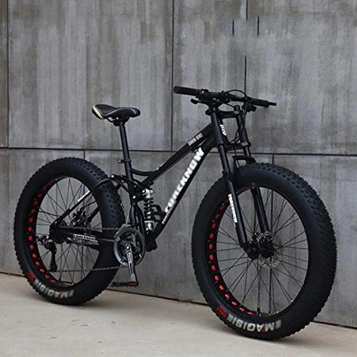 Fat Tyre Bike : NXX 24 Inch Men's Mountain Bikes, High-Carbon Steel Hardtail Mountain Bike, Mountain Bicycle with Front Suspension Adjustable Seat, 21 Speed, Black