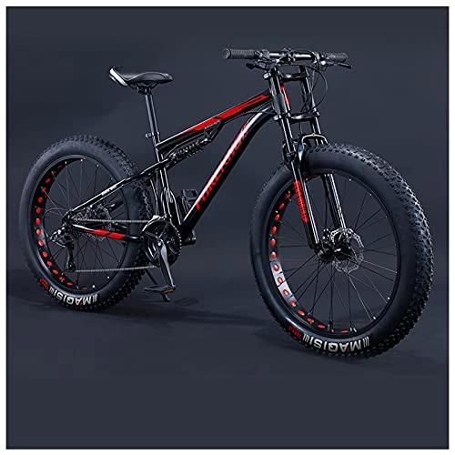 Fat Tyre Bike : NZKW 24 Inch Fat Tire Hardtail Mountain Bike for Men and Women, Dual-Suspension Adult Mountain Trail Bikes, All Terrain Bicycle with Adjustable Seat & Dual Disc Brake, Black, 30 Speed