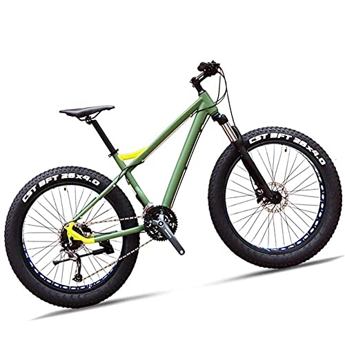 Fat Tyre Bike : NZKW 26 Inch Fat Tire Hardtail Mountain Bike for Adults Men Women, 27 Speed Front Suspension Mountain Trail Bike with Dual Hydraulic Disc Brake, All Terrain Anti-Slip Mountain Bicycle, Green