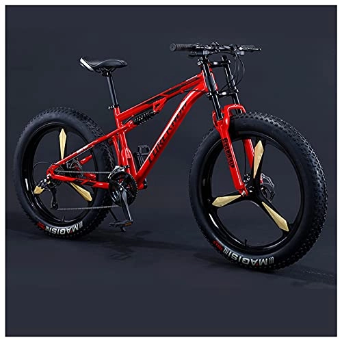 Fat Tyre Bike : NZKW 26 Inch Fat Tire Hardtail Mountain Bike for Men and Women, Dual-Suspension Adult Mountain Trail Bikes, All Terrain Bicycle with Adjustable Seat & Dual Disc Brake, 30 Speed, Red 3 Spoke