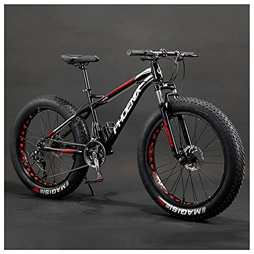 Fat Tyre Bike : NZKW Adult Mountain Bike, 24-Inch Wheels, Mens, Womens Steel Frame, Fat Tire Mountain Bikes Hardtail Mountain Bicycle, Mechanical Disc Brakes, Red, 27 Speed