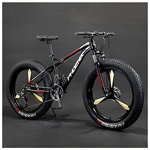 Fat Tyre Bike : NZKW Adult Mountain Bike, 26-Inch Wheels, Mens, Womens Steel Frame, Fat Tire Mountain Bikes Hardtail Mountain Bicycle, Mechanical Disc Brakes, Red 3 Spoke, 21 Speed
