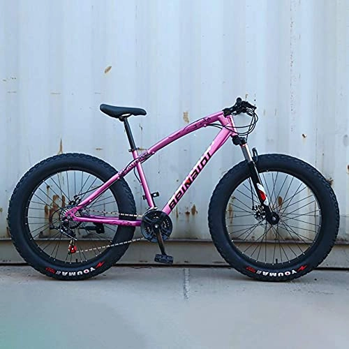 Fat Tyre Bike : NZKW Mountain Bikes, Fat Tire Hardtail Mountain Bike, All Terrain Mountain Bike with Front Suspension Adjustable Seat(7-Speed 24" 26 Inch), Purple, 7speed 24 inch