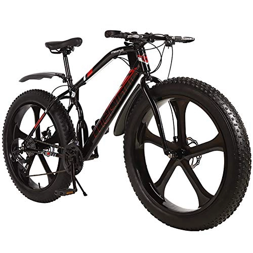 Fat Tyre Bike : Outroad Fat Tire Mountain Bike Men, Snow Bike 26 Inch Speed, Double Disc Brake Anti Slip Bicycle 5 Spoke Wheels Black 27 Speed
