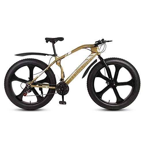 Fat Tyre Bike : Outroad Fat Tire Mountain Bike Men, Snow Bike 26 Inch Speed, Double Disc Brake Anti Slip Bicycle 5 Spoke Wheels Gold 21 Speed