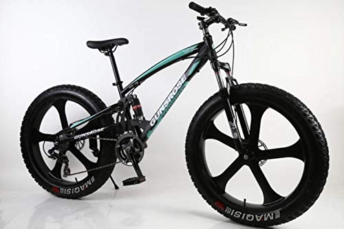Fat Tyre Bike : Pakopjxnx 26 inch bike 5 knife wheel fat tire snow beach mountain bike high carbon steel frame, black green, 26inch 24speed