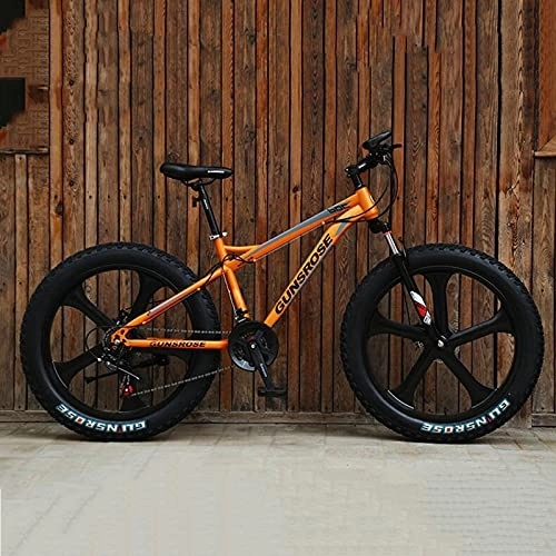 Fat Tyre Bike : PBTRM 26 Inch Fat Tire Mountain Bike, 21-Speed Dual Disc Brake Mens Bike, 4-Inch Wide Knobby Tires, Front Fork Suspension, High Carbon Steel Frame, Multiple Colors, Orange