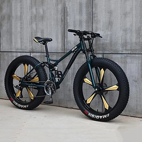 Fat Tyre Bike : PBTRM Adult Fat Tire Mountain Bike, 26-Inch Wheels, 4-Inch Wide Knobby Tires, 21 / 24 / 27-Speed, Steel Frame, Full Suspension Fork Dual Disc Brakes MTB, Multiple Colors, C, 27