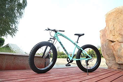 Fat Tyre Bike : peipei 26 Inch Wheel Adult Mountain Fat Bike 24 / 27 / 30 Speed Road Bicycle Men Front And Rear Mechanical Disc Brakes Steel Frame Ride-Mint Green_26 inch (160-195cm)_27 Speed