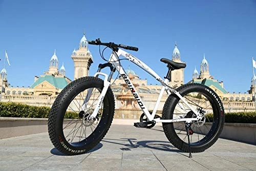 Fat Tyre Bike : peipei 26 Inch Wheel Adult Mountain Fat Bike 24 / 27 / 30 Speed Road Bicycle Men Front And Rear Mechanical Disc Brakes Steel Frame Ride-White_26 inch (160-195cm)_24 Speed