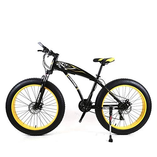 Fat Tyre Bike : Pursue Bicycle, Mountain Bike, Snowmobile, 24 Inch, Variable Speed Shock Absorption, 21 Speed, Wide Tire, Disc Brake, Student Bike, blackyellow