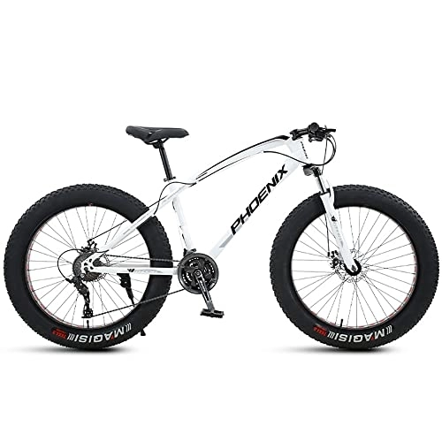 Fat Tyre Bike : PY 24 inch Mountain Bikes, Adult Fat Tire Mountain Trail Bike, 21 / 24 / 27 / 30 Speed Bicycle, High-Carbon Steel Frame Dual Full Suspension Dual Disc Brake / White / 24Inch 24Speed