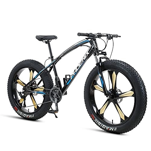 Fat Tyre Bike : PY Fat Tire Mountain Bike, 26-Inch Wheels, 4-Inch Wide Knobby Tires, 7 / 21 / 24 / 27 / 30-Speed, Mountain Trail Bike, Urban Commuter City Bicycle, Steel Frame / Black Blue / 26Inch 21Speed