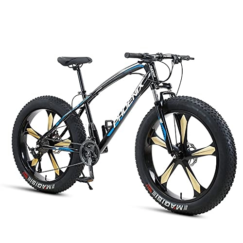 Fat Tyre Bike : PY Fat Tire Mountain Bike, 26-Inch Wheels, 4-Inch Wide Knobby Tires, 7 / 21 / 24 / 27 / 30-Speed, Mountain Trail Bike, Urban Commuter City Bicycle, Steel Frame / Black Blue / 26Inch 24Speed
