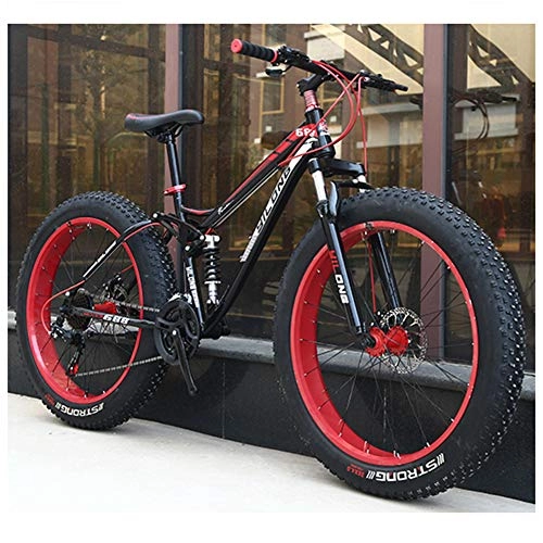 Fat Tyre Bike : QIMENG 24 / 26 Inch Mountain Bikes Fat Tire Hardtail Mountain Bikes Beach Snowmobile Bicycle Dual Suspension Frame High-Carbon Steel Frame 21 / 24 / 27 Speed Adjustable Seat, Red, 26inches 21speed