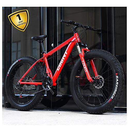 Fat Tyre Bike : QIMENG 24 Inch Mountain Bikes Fat Tire Beach Snowmobile Bicycle Adjustable Seat 7 / 21 / 24 / 27-Speed Dual Disc Brake Off-Road Suitable for Height 160-180Cm, red, 21 speed