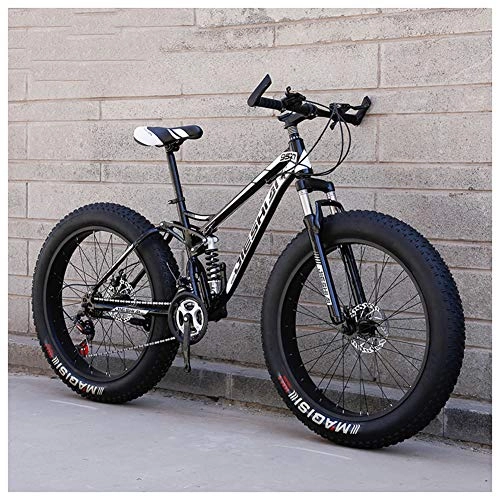 Fat Tyre Bike : QIMENG 24 Inch Mountain Bikes Fat Tire Beach Snowmobile Bicycle Suspension Fork All Terrain High-Carbon Steel Frame Dual Full Suspension Bicycle Suitable for Height 145Cm-1.8Cm, F, 7 speed
