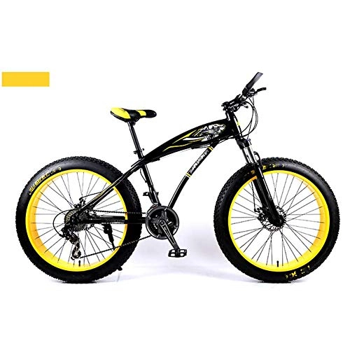 Fat Tyre Bike : Qinmo Adults Mountain Bike, Bold Shock Absorption 24 / 26 inch Snow Beach Bike 4.0 Fat Tires 21 / 24 / 27 Speed Dual Disc Brake (Color : Yellow)
