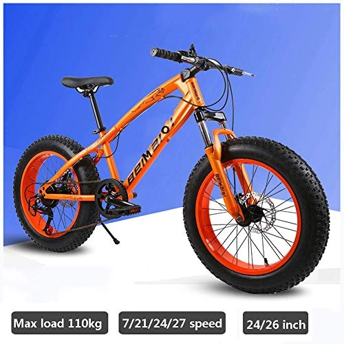 Fat Tyre Bike : Qinmo Bicycle 26 Inch Fat Tire Mountain Bike, 24 Inch Double Disc Brake Frame Bicycle Hardtail with Adjustable Seat, Country Men's Mountain Bikes 7 / 21 / 24 / 27 Speed, Size:24 in, Colour:21 Speed