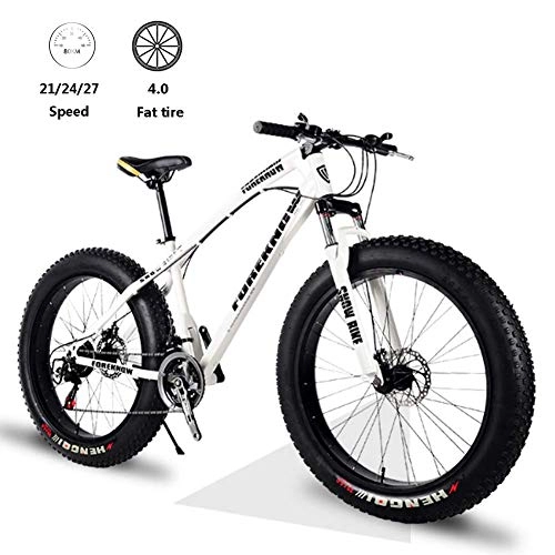 Fat Tyre Bike : Qinmo Bicycle 26 Inch Fat Tire Mountain Bike Hardtail, Double Disc Brake High Carbon Steel Frame, 21 / 24 / 27 Speed With Front Suspension Adjustable Seat For Adult, Size:27speed, Colour:Pink