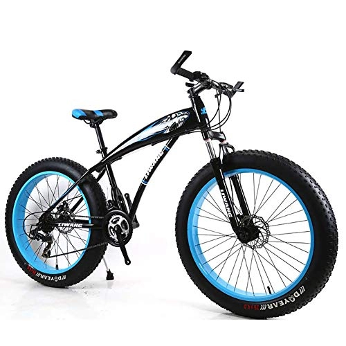 Fat Tyre Bike : Qj Mountain Bike 26 Inch Fat Tire Road Bicycle 21 Speeds Snow Bike Pedals with Disc Brakes, Black Blue